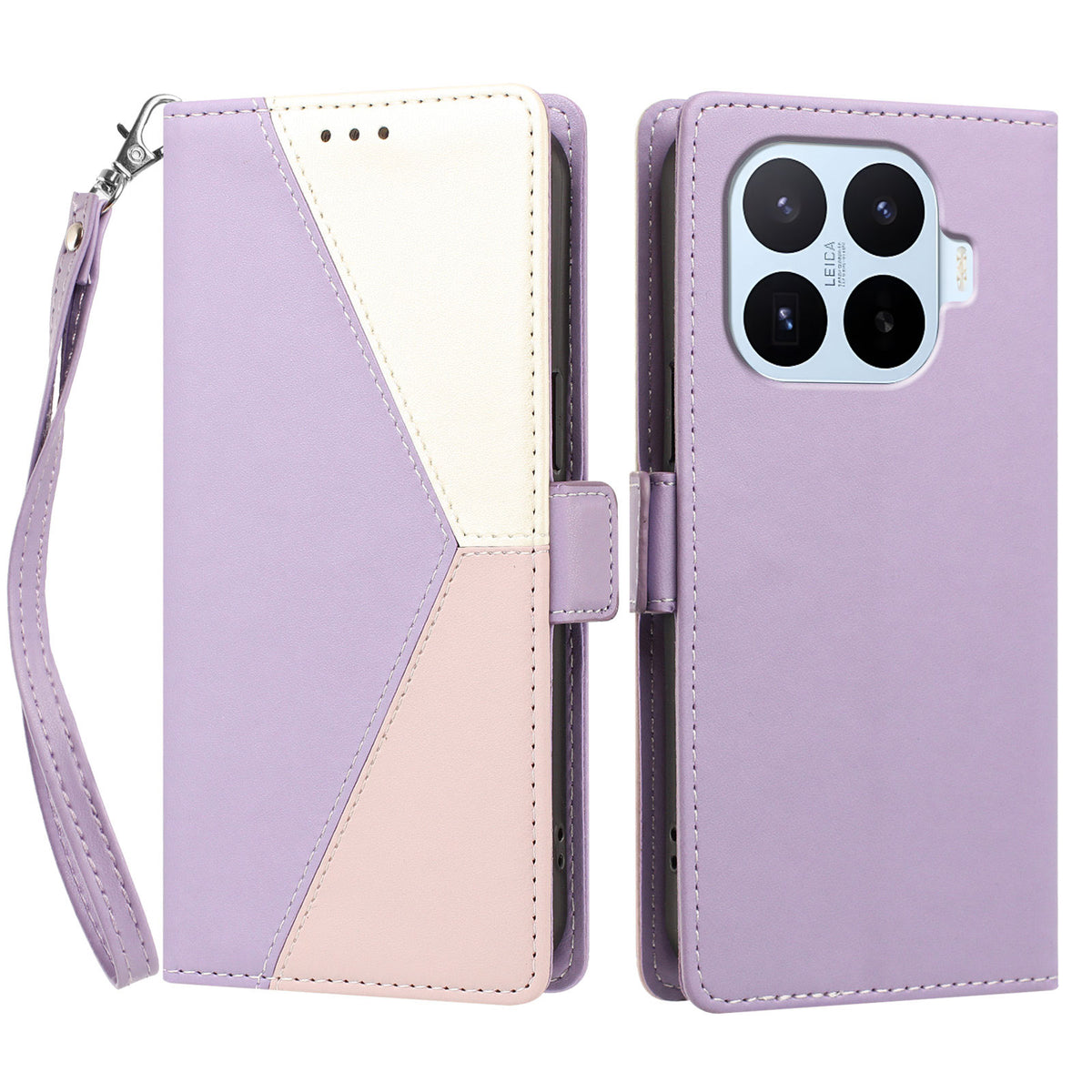 For Xiaomi 17T Case Color Stitching RFID Blocking Wallet Flip Leather Phone Cover with Wrist Strap