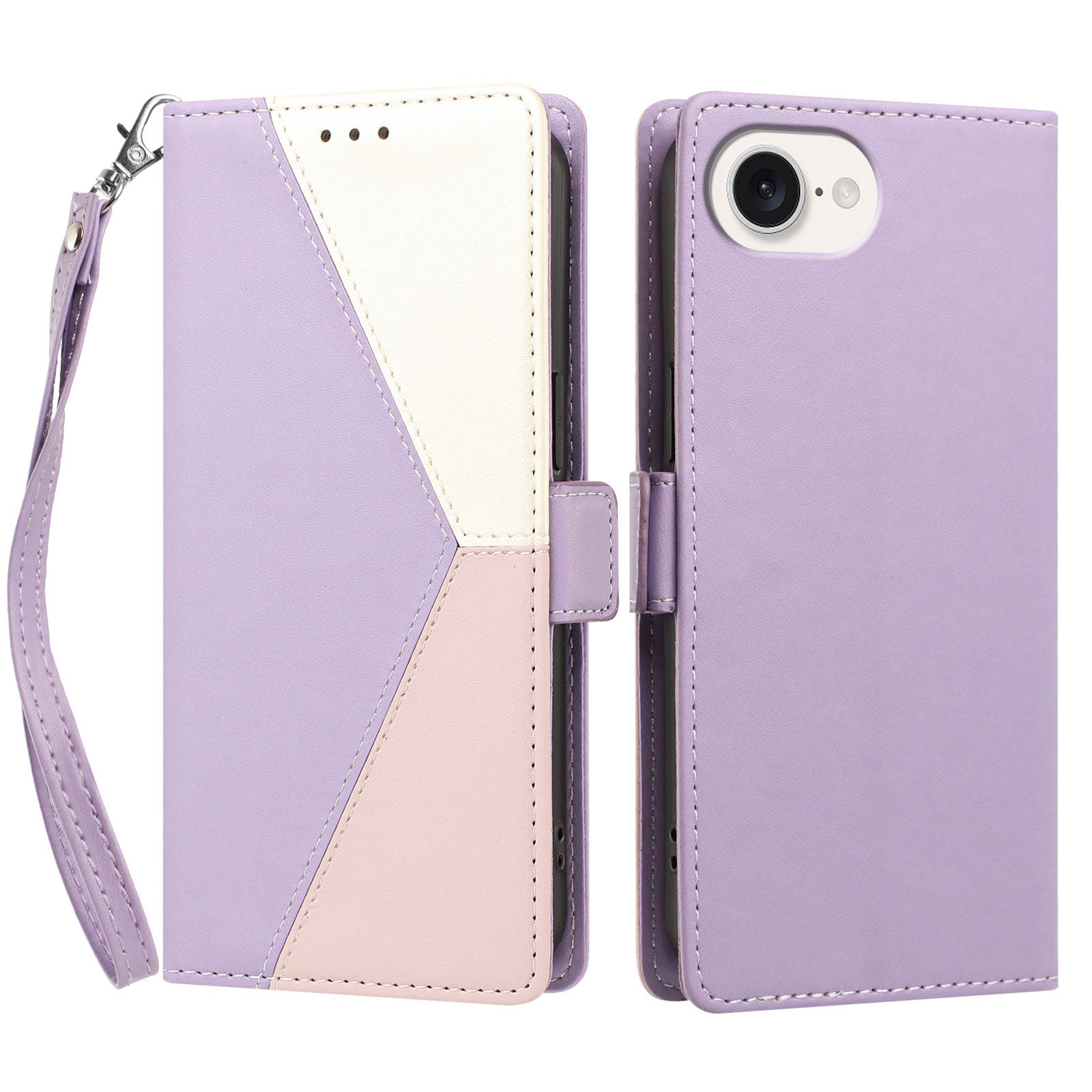 Til iPhone 16e / iPhone 17e etui Farve Syning RFID Blokerende Pung Flip Læder Telefoncover med Håndledsrem