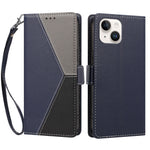 For iPhone 15 Case Color Stitching RFID Blocking Wallet Flip Leather Phone Cover with Wrist Strap