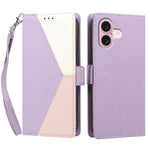 For iPhone 16 Case Color Stitching RFID Blocking Wallet Flip Leather Phone Cover with Wrist Strap