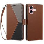 For iPhone 16 Case Color Stitching RFID Blocking Wallet Flip Leather Phone Cover with Wrist Strap