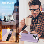For iPhone 16 Pro Max Case Color Stitching RFID Blocking Wallet Flip Leather Phone Cover with Wrist Strap