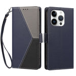 For iPhone 16 Pro Max Case Color Stitching RFID Blocking Wallet Flip Leather Phone Cover with Wrist Strap