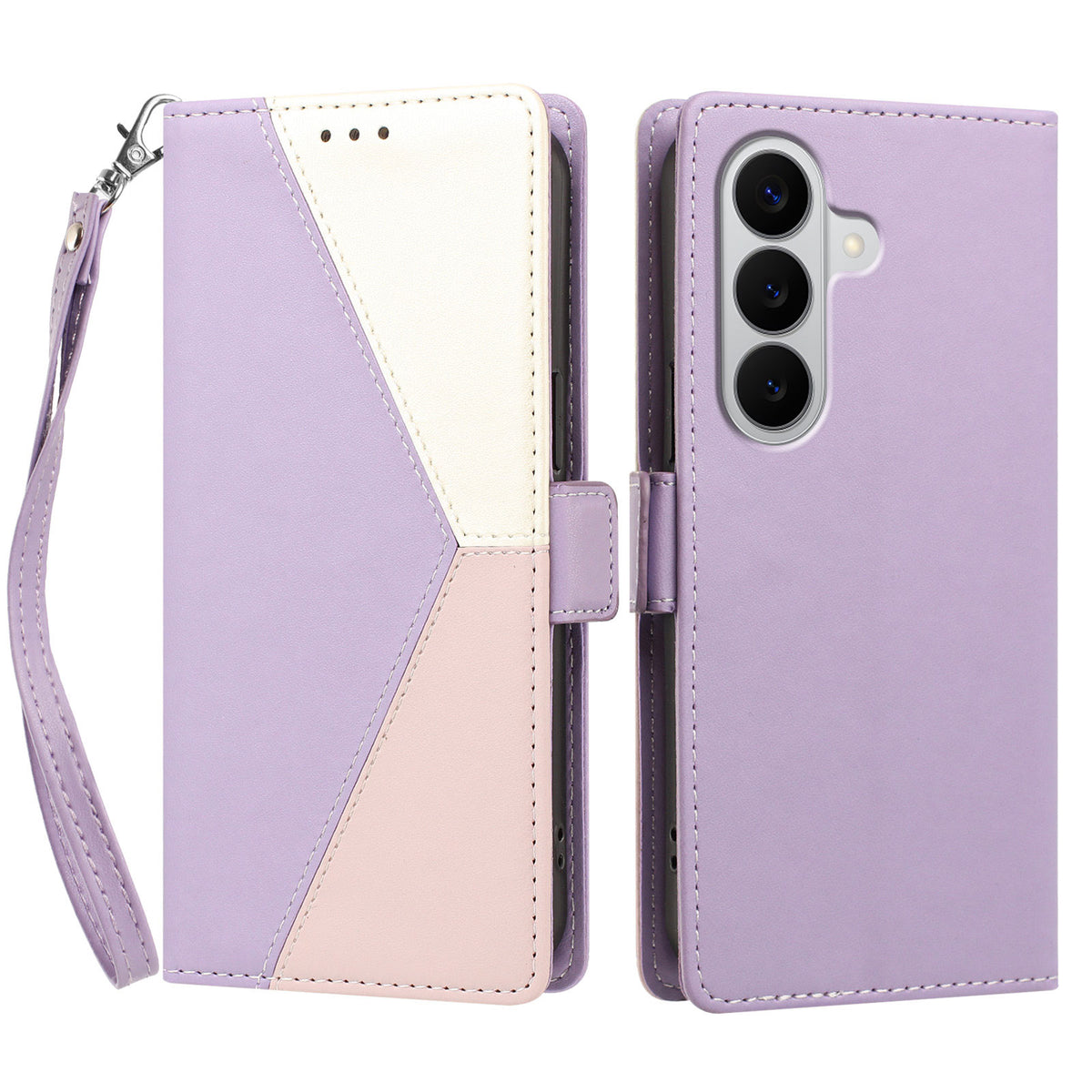 For Samsung Galaxy A27 5G / M47 5G Case Color Stitching RFID Blocking Wallet Flip Leather Phone Cover with Wrist Strap
