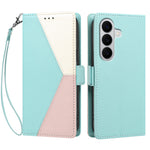 For Samsung Galaxy A27 5G / M47 5G Case Color Stitching RFID Blocking Wallet Flip Leather Phone Cover with Wrist Strap