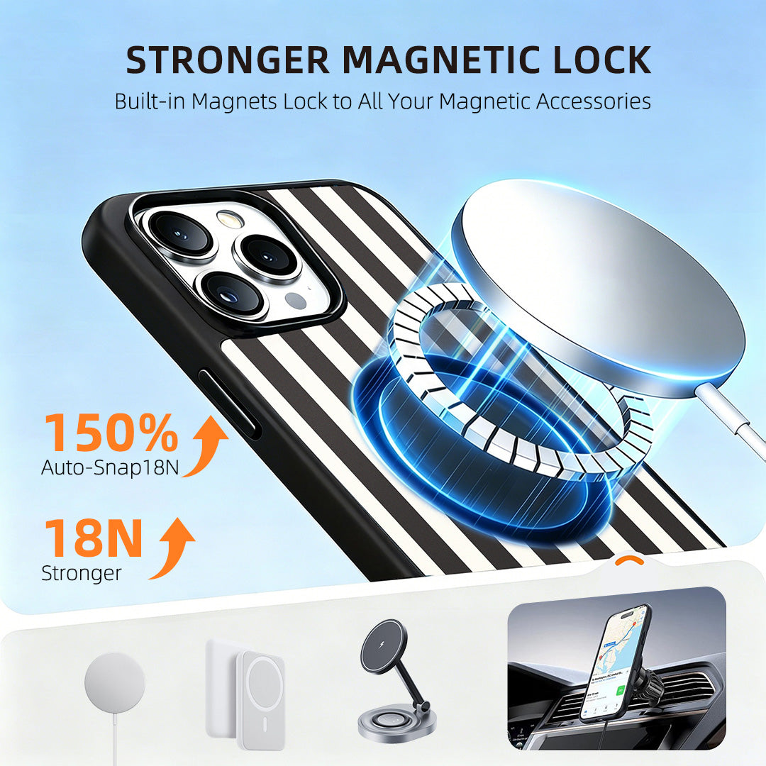 EYCASE for iPhone 15 Pro Max Striped Series Magnetic Case TPU + Acrylic Phone Cover