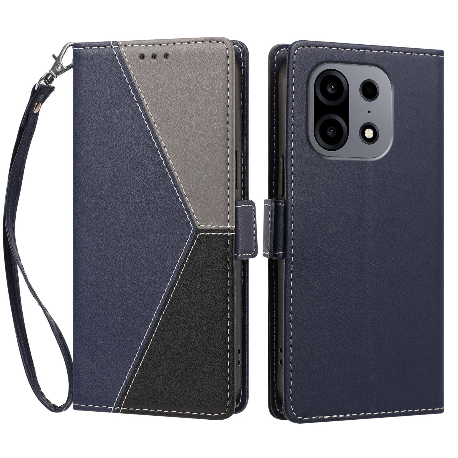 For OnePlus Turbo 6X Pro 5G Case Color Stitching RFID Blocking Wallet Flip Leather Phone Cover with Wrist Strap