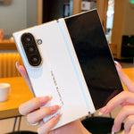 For Samsung Galaxy Z Fold7 5G Case Dual Axis Hinge Electroplated Metal Frame Leather + PC + TPU Phone Cover