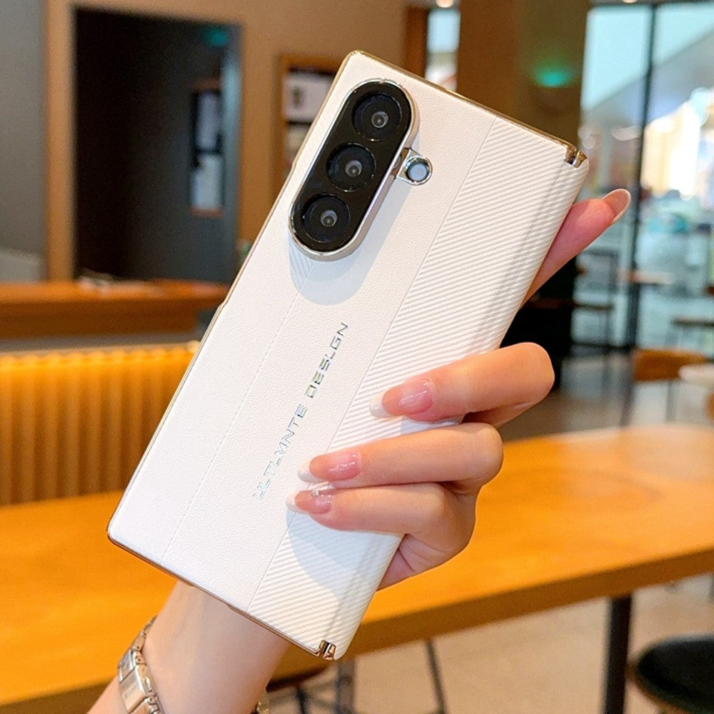 For Samsung Galaxy Z Fold7 5G Case Dual Axis Hinge Electroplated Metal Frame Leather + PC + TPU Phone Cover