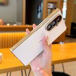 For Samsung Galaxy Z Fold7 5G Case Dual Axis Hinge Electroplated Metal Frame Leather + PC + TPU Phone Cover