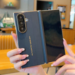 For Samsung Galaxy Z Fold7 5G Case Dual Axis Hinge Electroplated Metal Frame Leather + PC + TPU Phone Cover