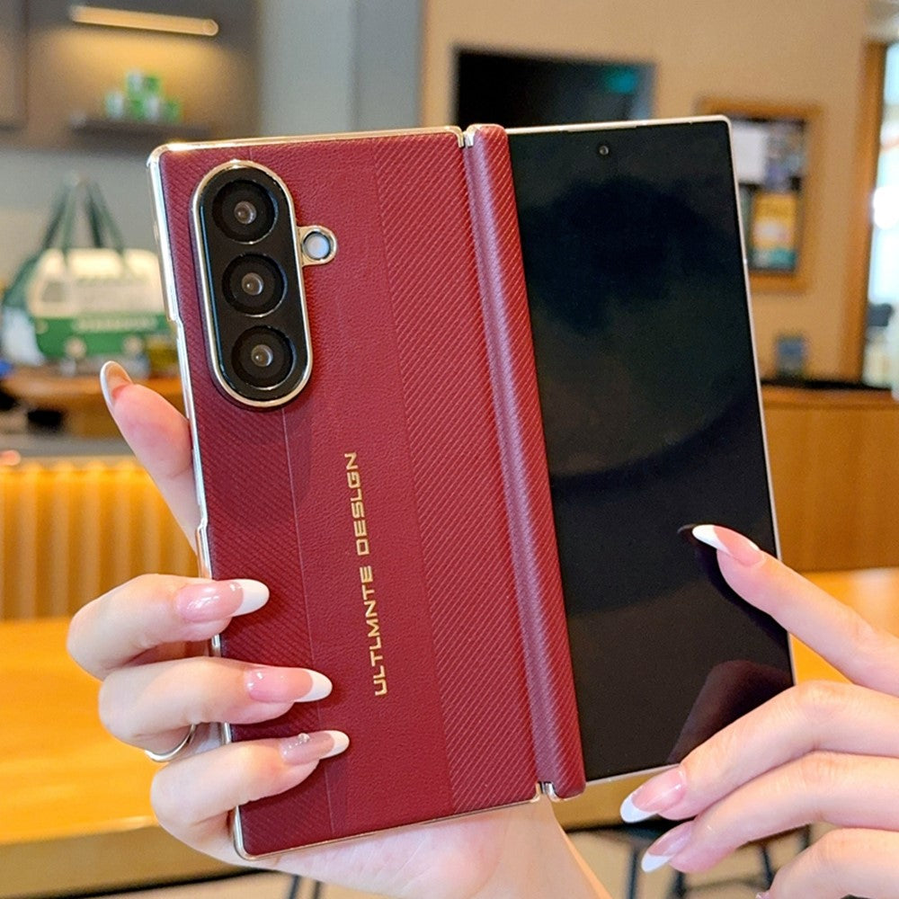For Samsung Galaxy Z Fold7 5G Case Dual Axis Hinge Electroplated Metal Frame Leather + PC + TPU Phone Cover