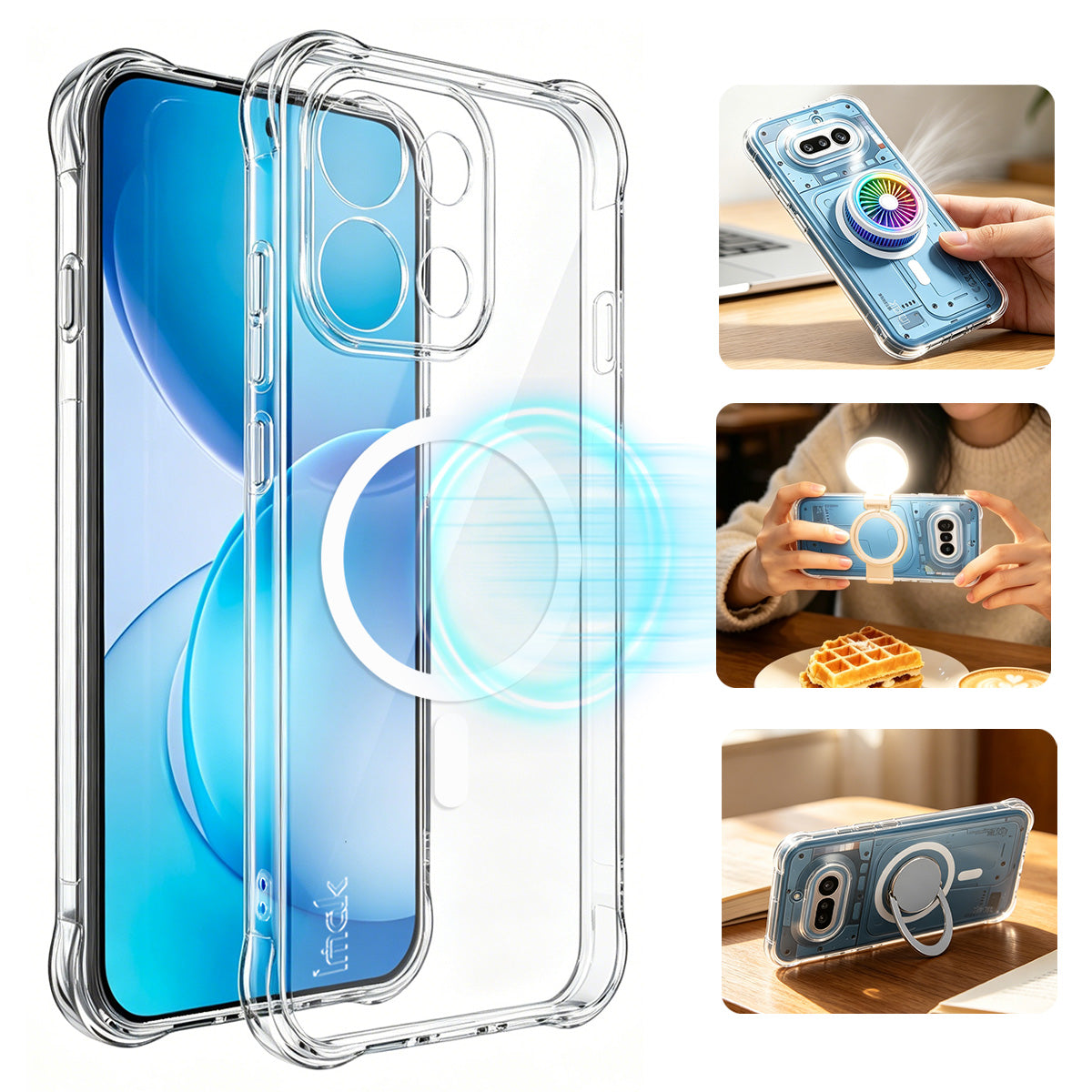 IMAK for Oppo Reno16 FS 5G / Oppo Reno16 F 5G Magnetic Case Airbag Shockproof Protection TPU Phone Cover