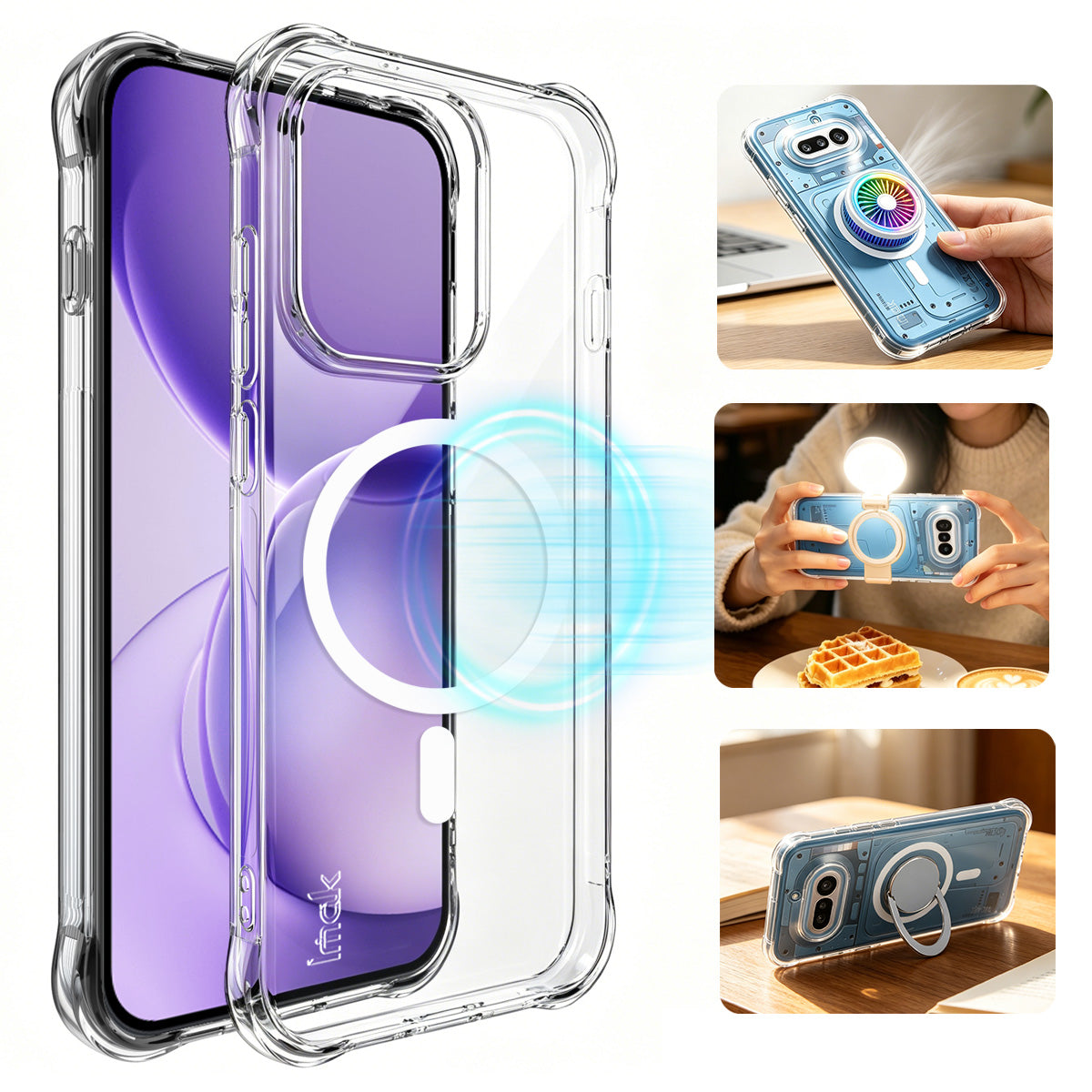 IMAK for Oppo Reno16 Pro 5G (Global) / Oppo Reno16 5G (Global) Magnetic Case Airbag Shockproof Protection TPU Phone Cover