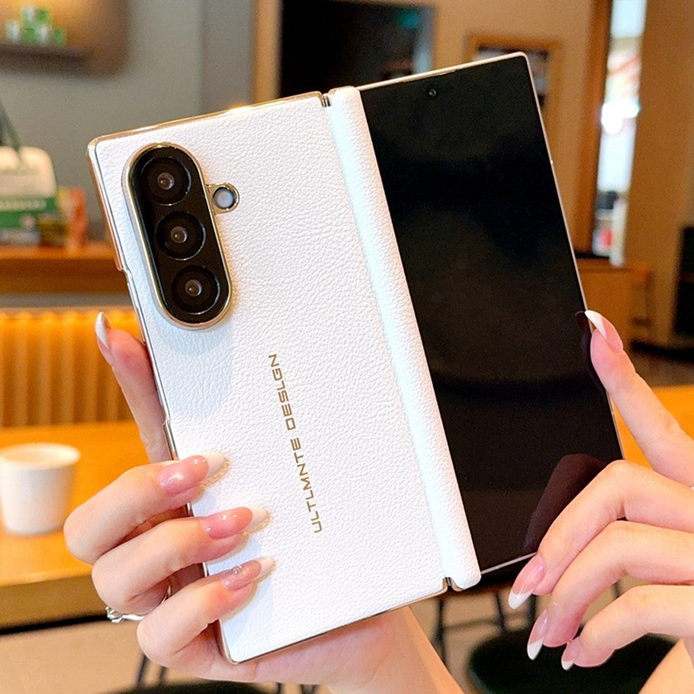 For Samsung Galaxy Z Fold7 5G Case Dual Axis Hinge Electroplated Litchi Texture Leather + PC + TPU Phone Cover