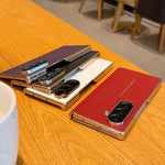 For Samsung Galaxy Z Fold7 5G Case Dual Axis Hinge Electroplated Litchi Texture Leather + PC + TPU Phone Cover