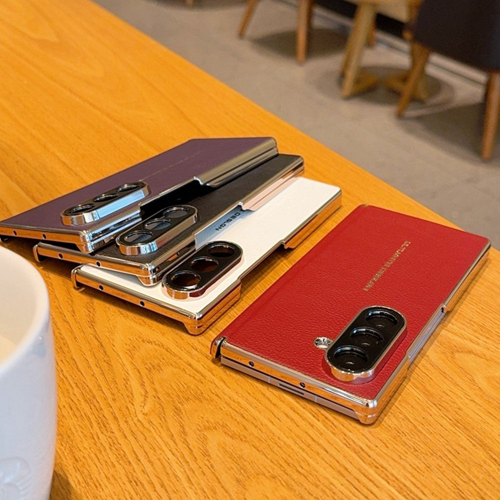 For Samsung Galaxy Z Fold7 5G Case Dual Axis Hinge Electroplated Litchi Texture Leather + PC + TPU Phone Cover