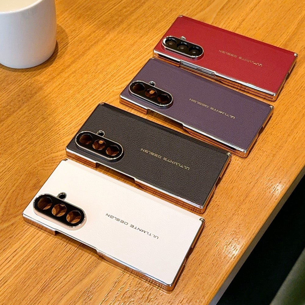 For Samsung Galaxy Z Fold7 5G Case Dual Axis Hinge Electroplated Litchi Texture Leather + PC + TPU Phone Cover