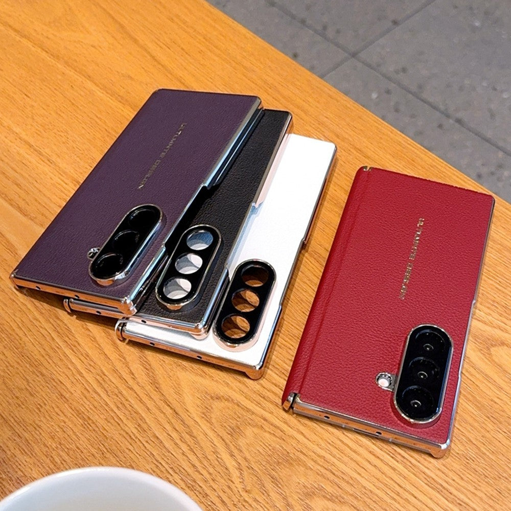 For Samsung Galaxy Z Fold7 5G Case Dual Axis Hinge Electroplated Litchi Texture Leather + PC + TPU Phone Cover