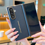 For Samsung Galaxy Z Fold7 5G Case Dual Axis Hinge Electroplated Litchi Texture Leather + PC + TPU Phone Cover