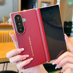 For Samsung Galaxy Z Fold7 5G Case Dual Axis Hinge Electroplated Litchi Texture Leather + PC + TPU Phone Cover