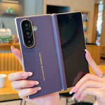 For Samsung Galaxy Z Fold7 5G Case Dual Axis Hinge Electroplated Litchi Texture Leather + PC + TPU Phone Cover