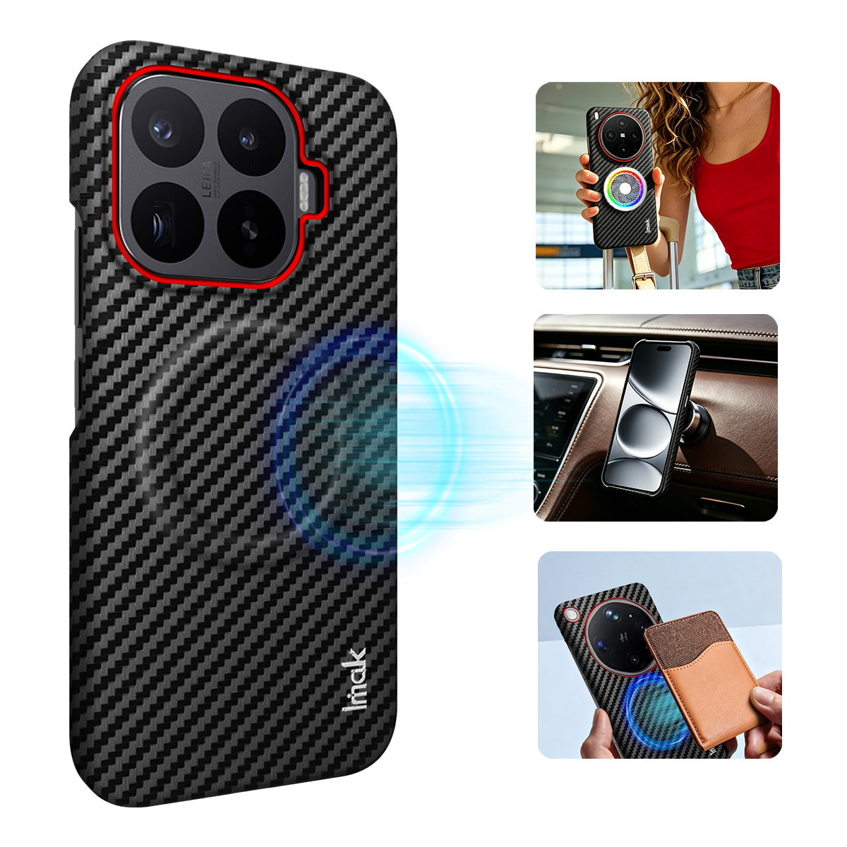 IMAK for Xiaomi 17T Pro Ruiyi Series Magnetic Case Carbon Fiber Texture Leather + PC Phone Cover