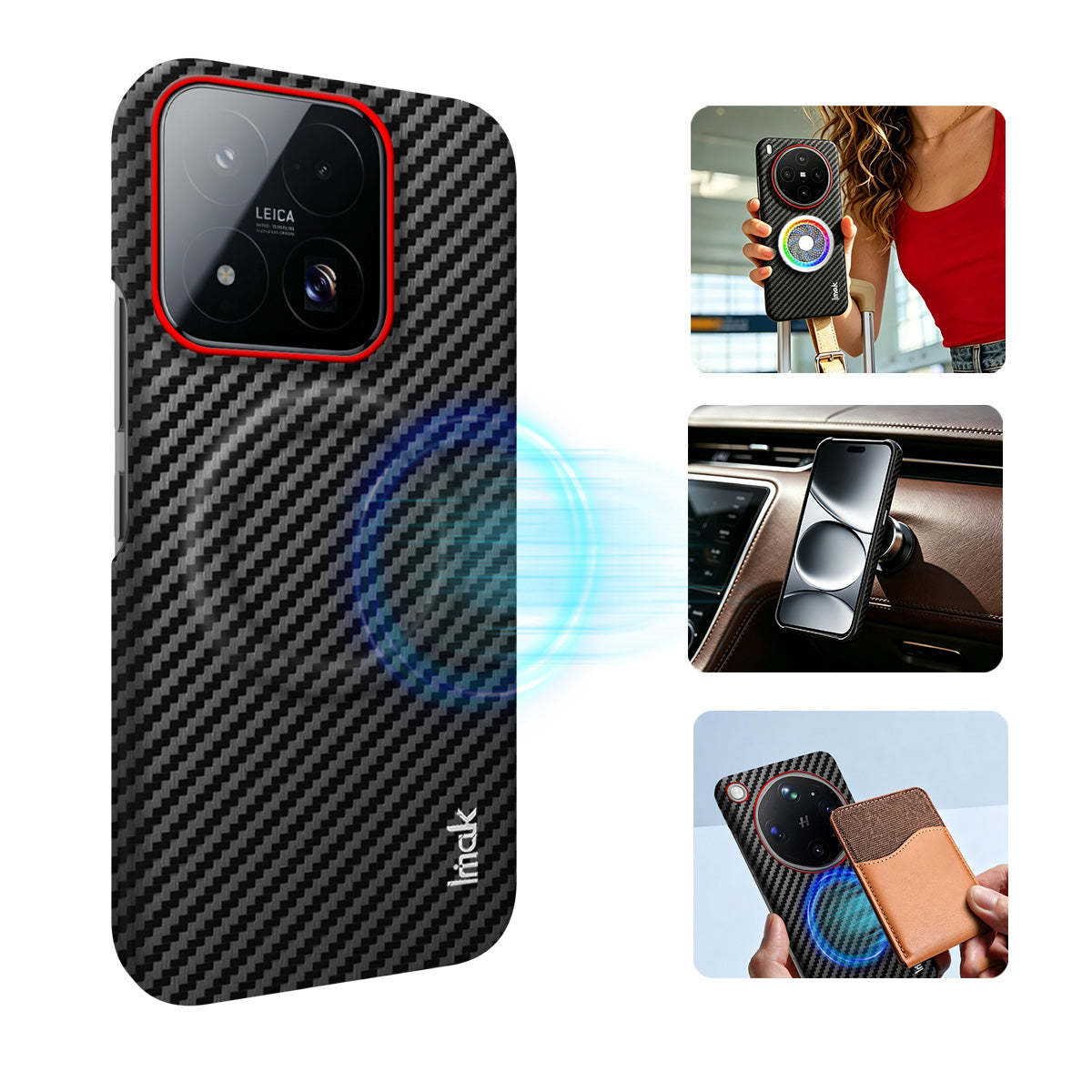IMAK for Xiaomi 17 Max Ruiyi Series Magnetic Case Carbon Fiber Texture Leather + PC Phone Cover