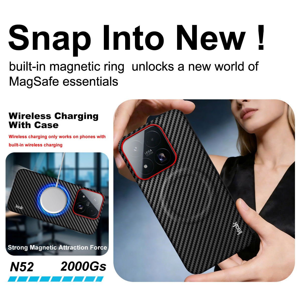 IMAK for Xiaomi 17 Max Ruiyi Series Magnetic Case Carbon Fiber Texture Leather + PC Phone Cover