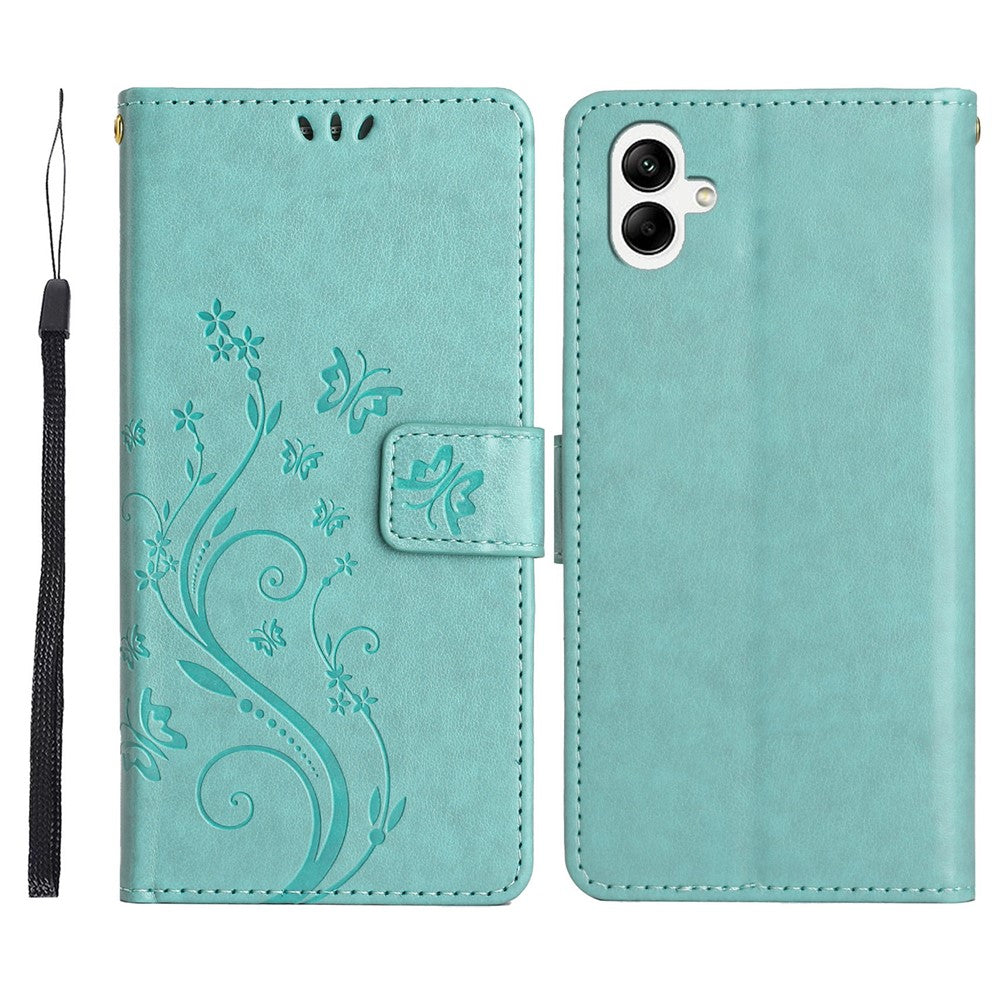 For Samsung Galaxy A08 5G  /  Galaxy A08 4G Leather Wallet Case Butterfly Flower Imprinted Phone Cover with Strap