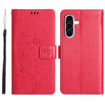 Til Samsung Galaxy A18 4G / Galaxy A18 5G Læderpungcover Sommerfugl Blomst Præget Telefoncover med Rem