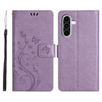 Til Samsung Galaxy A18 4G / Galaxy A18 5G Læderpungcover Sommerfugl Blomst Præget Telefoncover med Rem