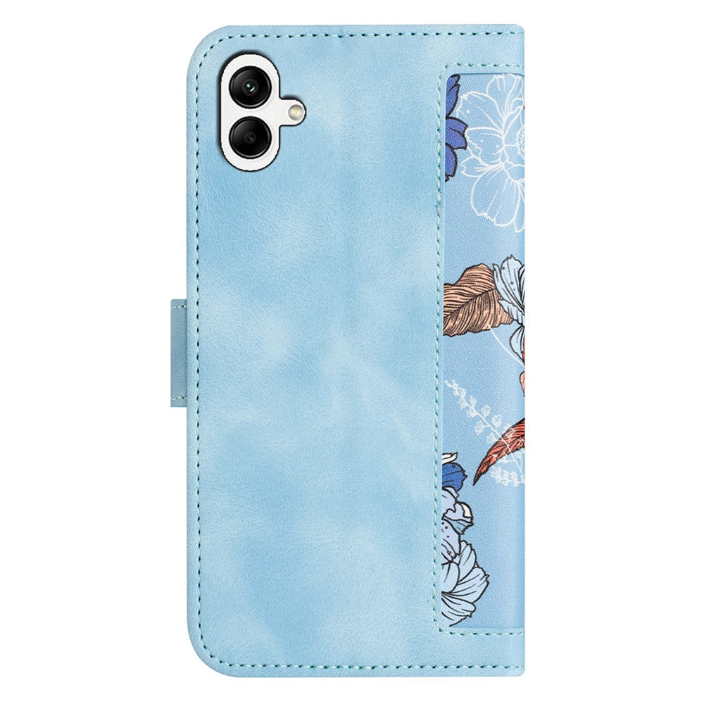 Samsung Galaxy A08 5G / Galaxy A08 4G-cover i PU-læder, blomstret mobilcover med kortholder og håndledsrem