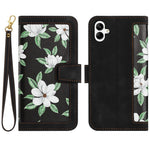 Samsung Galaxy A08 5G / Galaxy A08 4G-cover i PU-læder, blomstret mobilcover med kortholder og håndledsrem