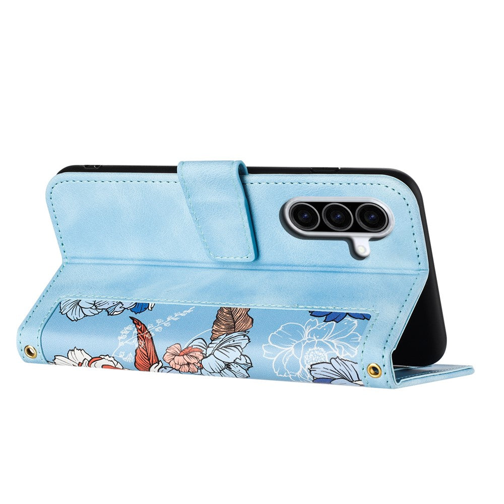 For Samsung Galaxy A18 4G  /  Galaxy A18 5G Case PU Leather Floral Phone Cover with Card Slots and Wrist Strap