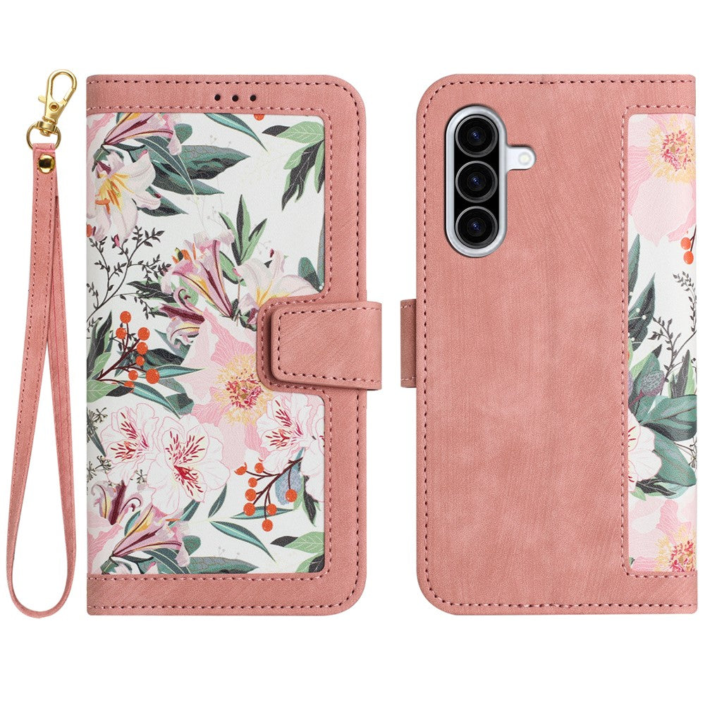 For Samsung Galaxy A18 4G  /  Galaxy A18 5G Case PU Leather Floral Phone Cover with Card Slots and Wrist Strap