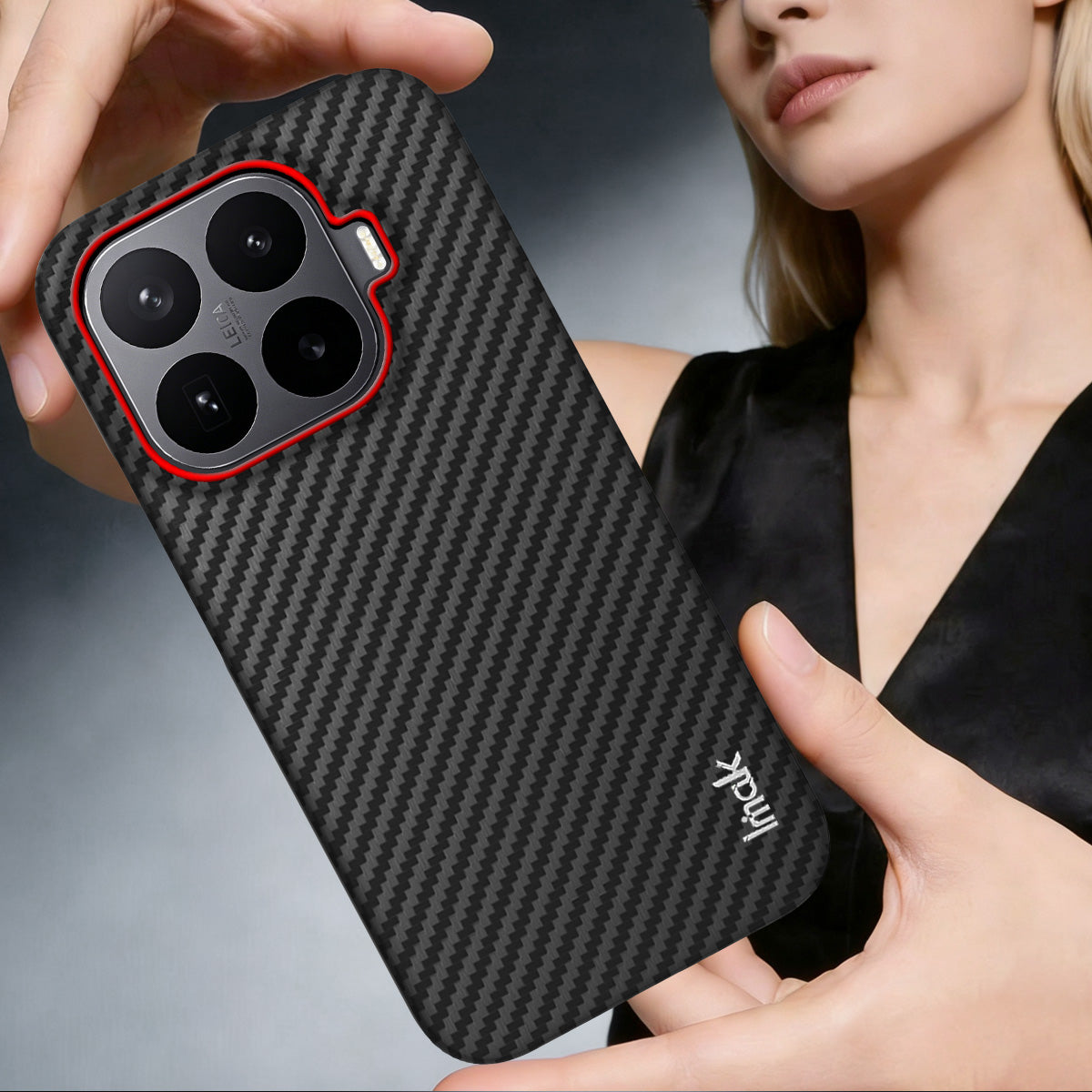 IMAK for Xiaomi 17T Ruiyi Series Case Carbon Fiber Texture Leather + PC Protective Cover - Red Ring Carbon Fiber