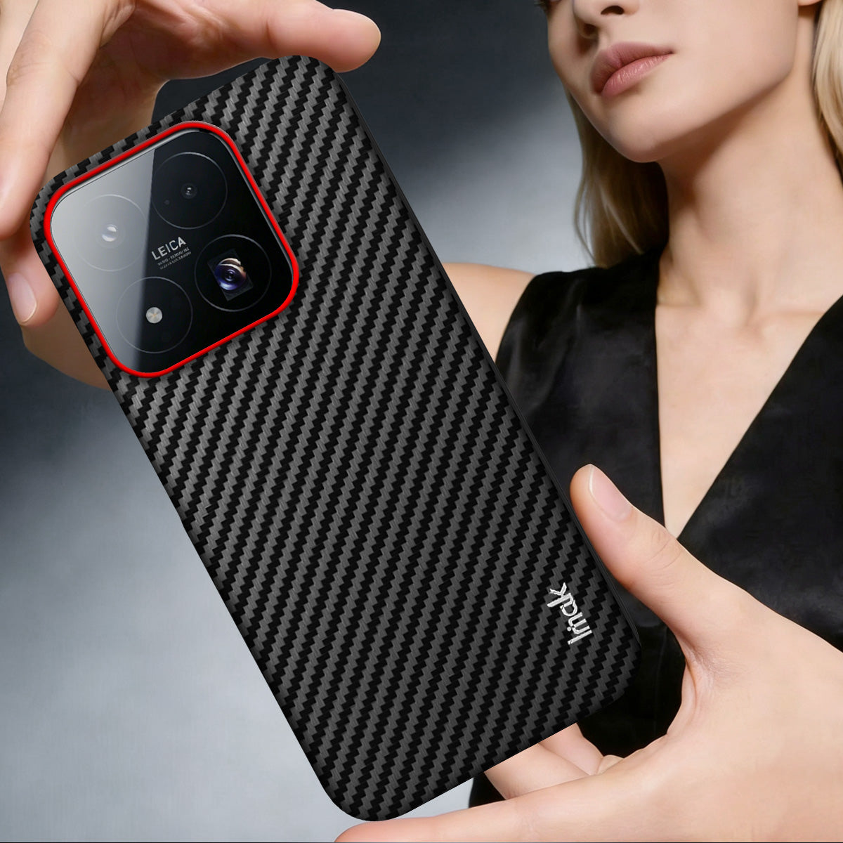 IMAK för Xiaomi 17 Max Ruiyi-seriens skal i kolfibertexturerat läder + PC-skyddsfodral