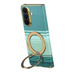 For Samsung Galaxy Z Fold7 5G Magnetic Case Ring Kickstand Hinge Design Electroplated Leather + PC Cover