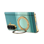 For Samsung Galaxy Z Fold7 5G Magnetic Case Ring Kickstand Hinge Design Electroplated Leather + PC Cover