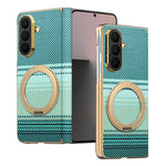 For Samsung Galaxy Z Fold7 5G Magnetic Case Ring Kickstand Hinge Design Electroplated Leather + PC Cover