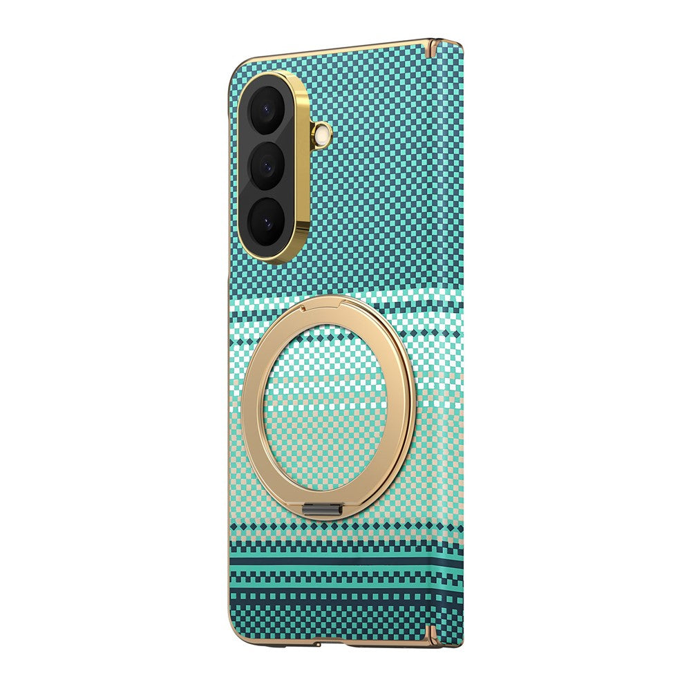 For Samsung Galaxy Z Fold7 5G Magnetic Case Ring Kickstand Hinge Design Electroplated Leather + PC Cover
