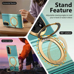 For Samsung Galaxy Z Fold7 5G Magnetic Case Ring Kickstand Hinge Design Electroplated Leather + PC Cover