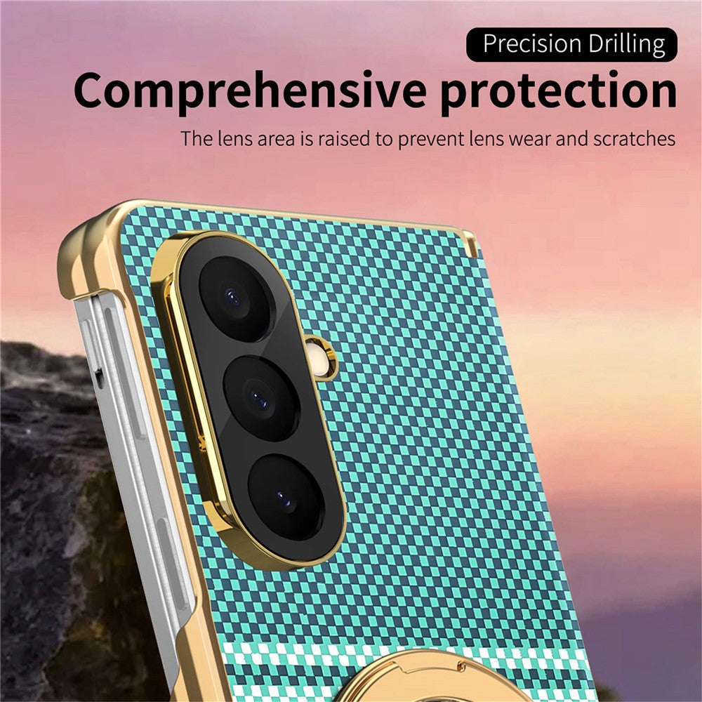 For Samsung Galaxy Z Fold7 5G Magnetic Case Ring Kickstand Hinge Design Electroplated Leather + PC Cover