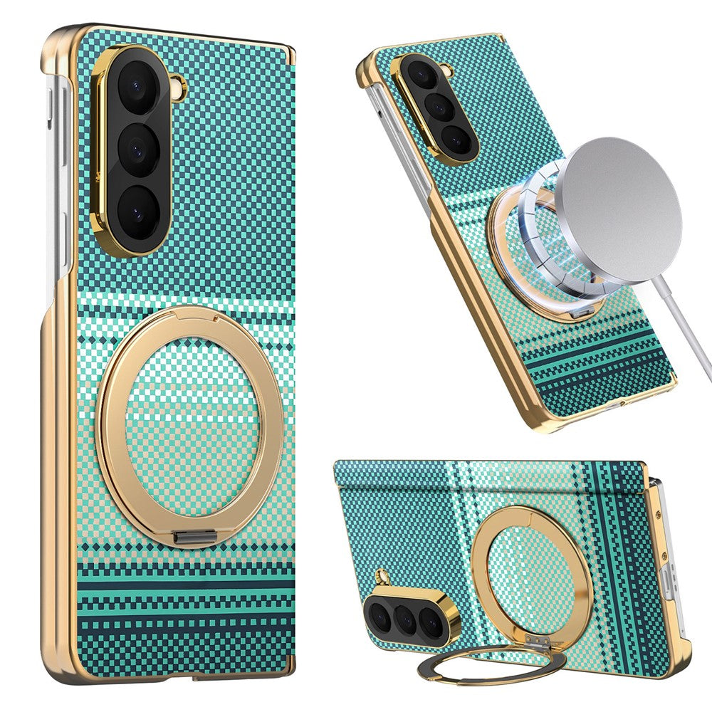 Til Samsung Galaxy Z Fold6 5G Magnetisk Etui Ring Støtteben Hængseldesign Galvaniseret Læder + PC Cover