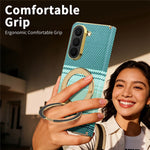 Til Samsung Galaxy Z Fold6 5G Magnetisk Etui Ring Støtteben Hængseldesign Galvaniseret Læder + PC Cover