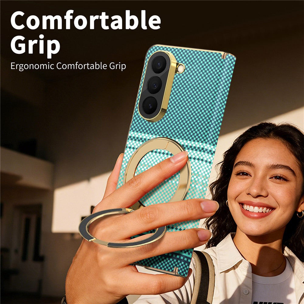 Til Samsung Galaxy Z Fold6 5G Magnetisk Etui Ring Støtteben Hængseldesign Galvaniseret Læder + PC Cover