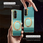 Til Samsung Galaxy Z Fold6 5G Magnetisk Etui Ring Støtteben Hængseldesign Galvaniseret Læder + PC Cover