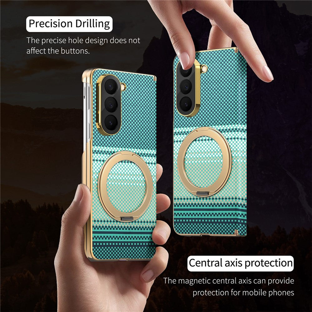 Til Samsung Galaxy Z Fold6 5G Magnetisk Etui Ring Støtteben Hængseldesign Galvaniseret Læder + PC Cover