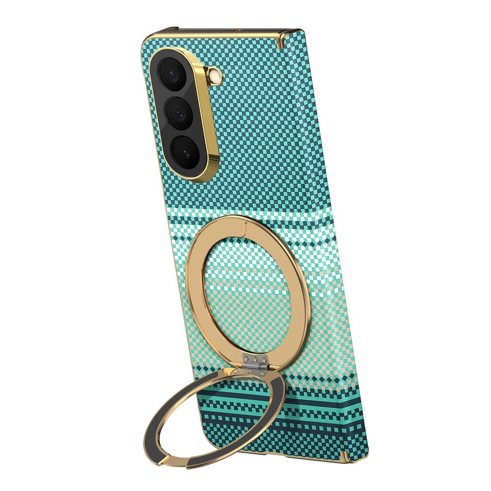 Til Samsung Galaxy Z Fold6 5G Magnetisk Etui Ring Støtteben Hængseldesign Galvaniseret Læder + PC Cover